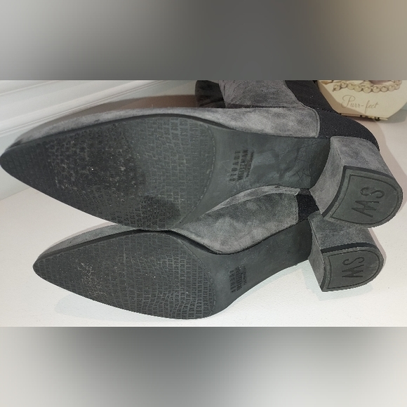 Stuart Weitzman Grey/Black Pointed Toe Suede & Stretch Tall Boot Pre-owned - Picture 9 of 9